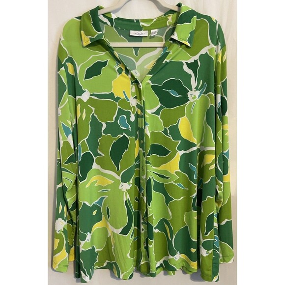 Susan Graver Passport Liquid Knit Long Sleeve Button Up Floral Women’s Size 2X - Picture 1 of 8